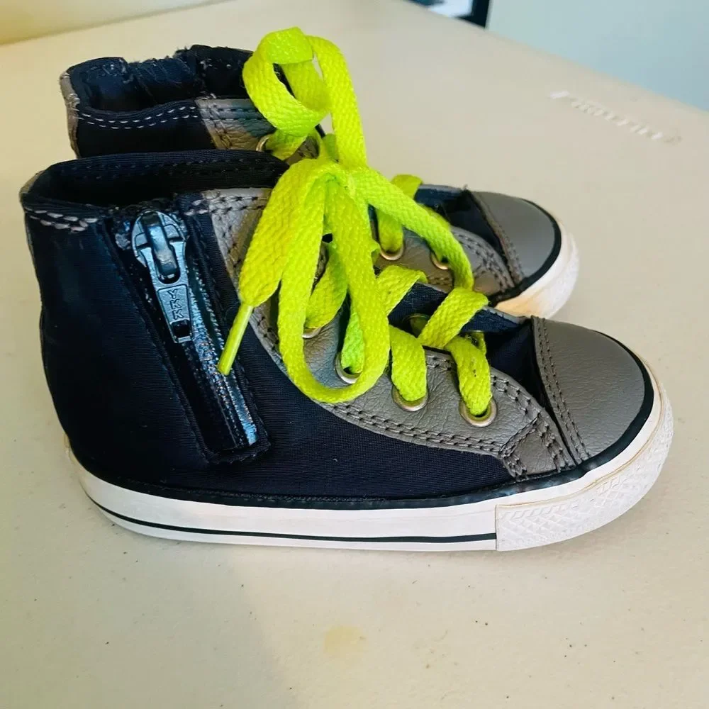Converse Toddler CTAS black grey chucks Side Zip High-Top Sneakers-Size 6 shoes